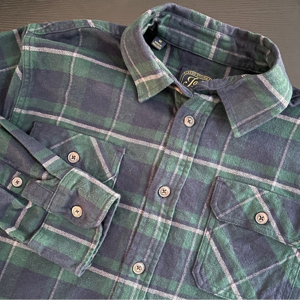 Jachs MFG Heritage Green Navy Plaid Flannel Shirt Men’s Size M
